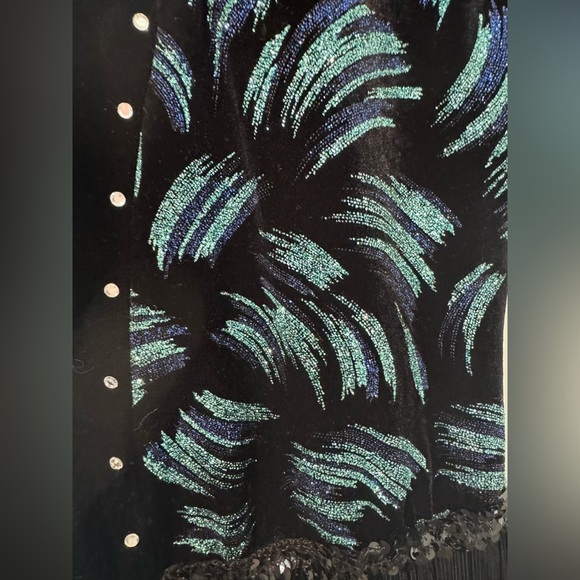 Dansco Dance Costume Black Velvet Blue Sparkle Tassel Skirt Womens Small Medium - Picture 9 of 9